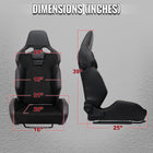 Universal Fully Adjustable Reclining Bucket Racing Seat - Hybrid Black PU Leather and Suede Upholstery (Includes Seat Sliders)