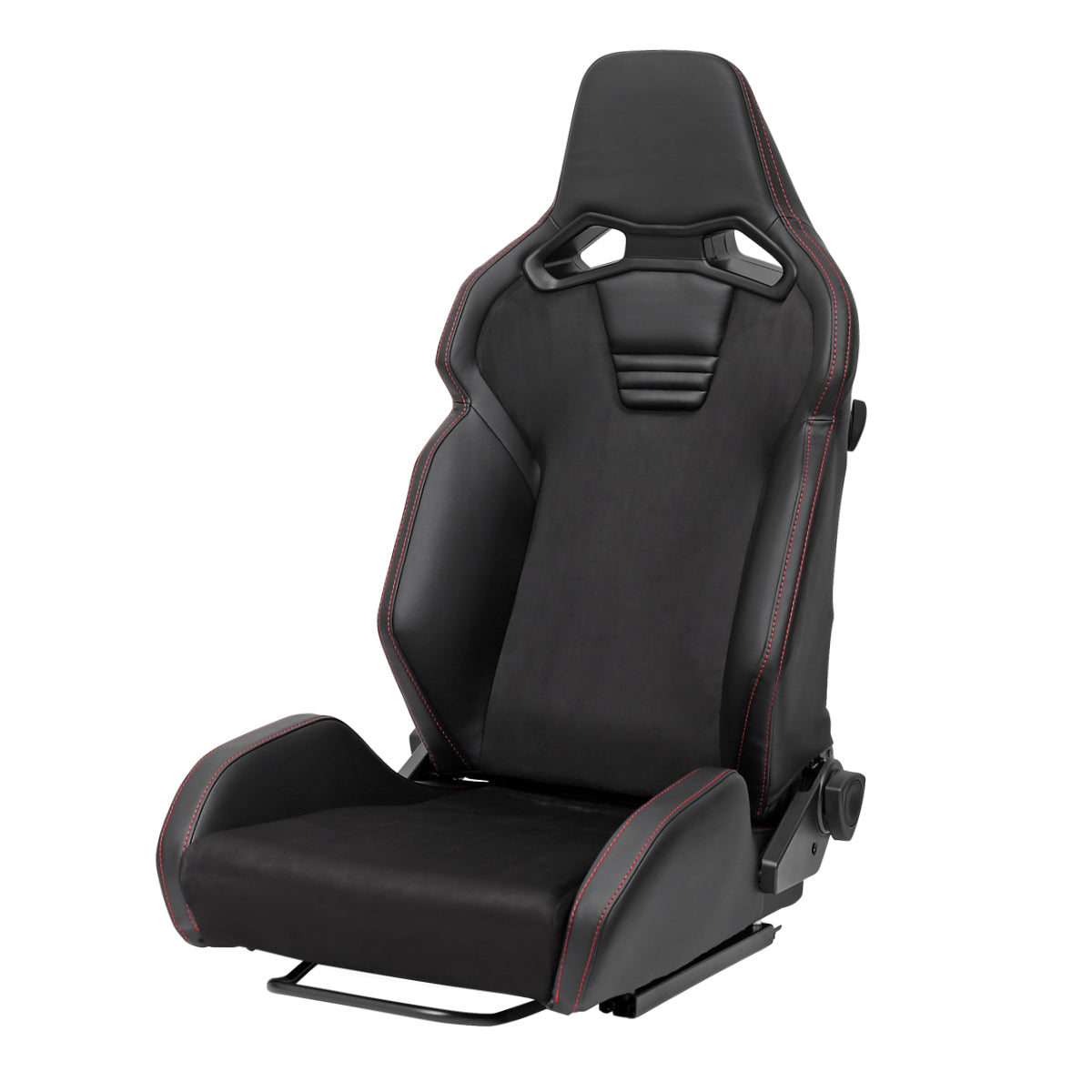 Universal Fully Adjustable Reclining Bucket Racing Seat - Hybrid Black PU Leather and Suede Upholstery (Includes Seat Sliders)
