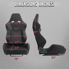 Universal Fully Adjustable Reclining Bucket Racing Seat - High-Performance Black Suede with Custom Silver Stitching and Enhanced Bolsters (Includes Seat Sliders)