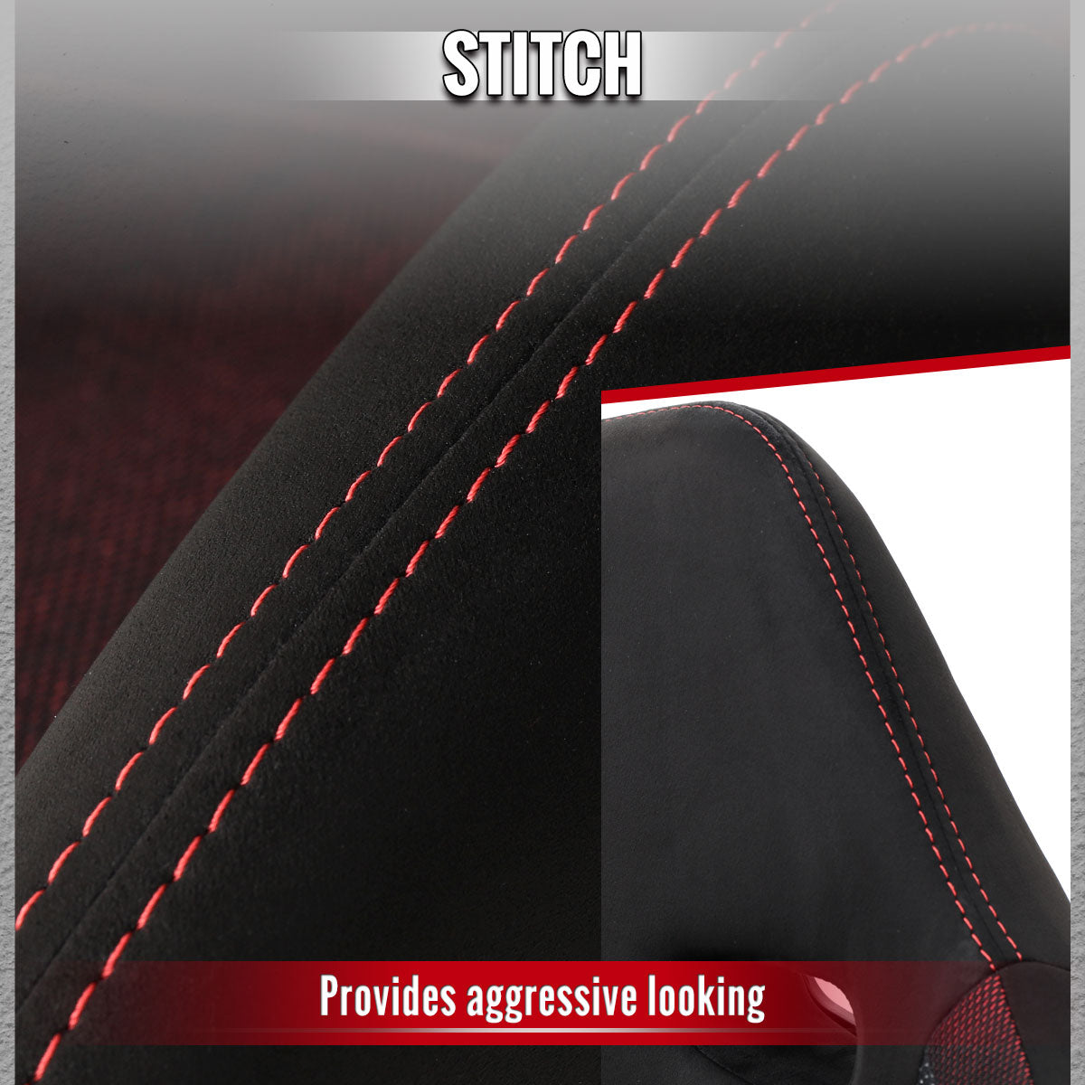 Universal Fully Adjustable Reclining Bucket Racing Seat - High-Performance Black Suede with Breathable Red Mesh Insert and Enhanced Bolsters (Includes Seat Sliders)