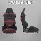 Universal Fully Adjustable Reclining Bucket Racing Seat - High-Performance Black Suede with Breathable Red Mesh Insert and Enhanced Bolsters (Includes Seat Sliders)