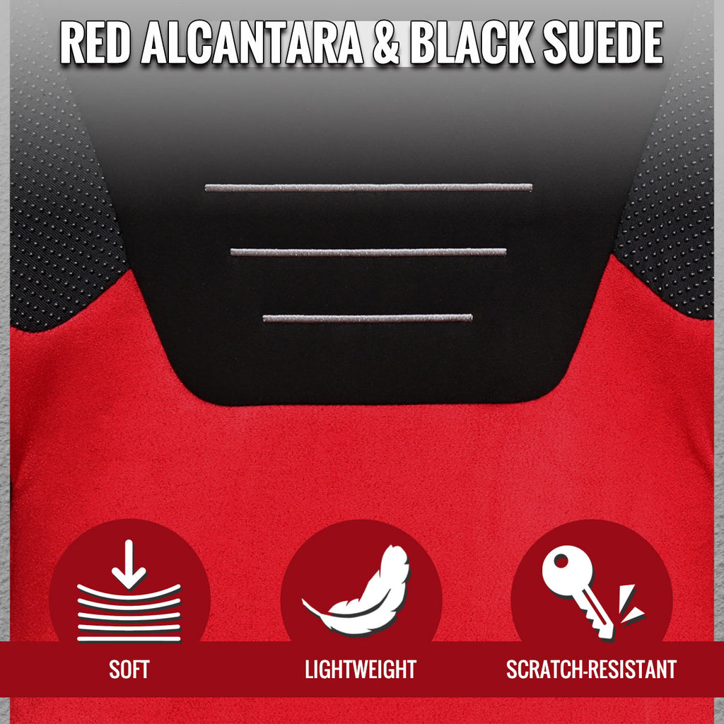 Universal Fully Adjustable Reclining Bucket Racing Seat - High-Performance Two-Tone Black & Red Suede with Enhanced Bolsters (Includes Seat Sliders)