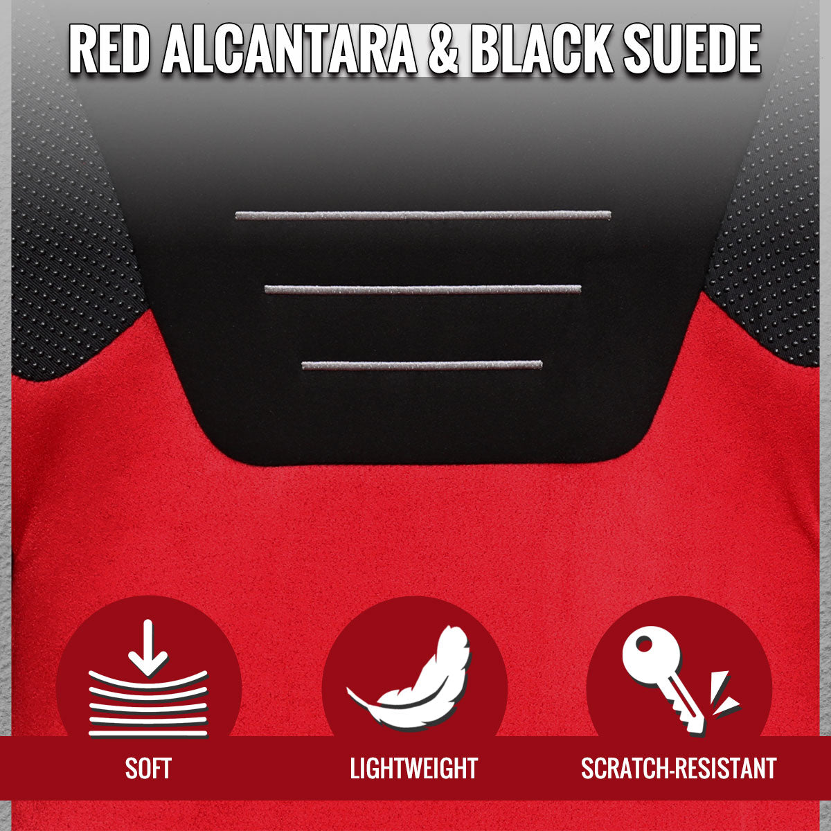 Universal Fully Adjustable Reclining Bucket Racing Seat - High-Performance Two-Tone Black & Red Suede with Enhanced Bolsters (Includes Seat Sliders)