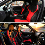 Universal Fully Adjustable Reclining Bucket Racing Seat - High-Performance Two-Tone Black & Red Suede with Enhanced Bolsters (Includes Seat Sliders)