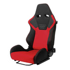 Universal Fully Adjustable Reclining Bucket Racing Seat - High-Performance Two-Tone Black & Red Suede with Enhanced Bolsters (Includes Seat Sliders)