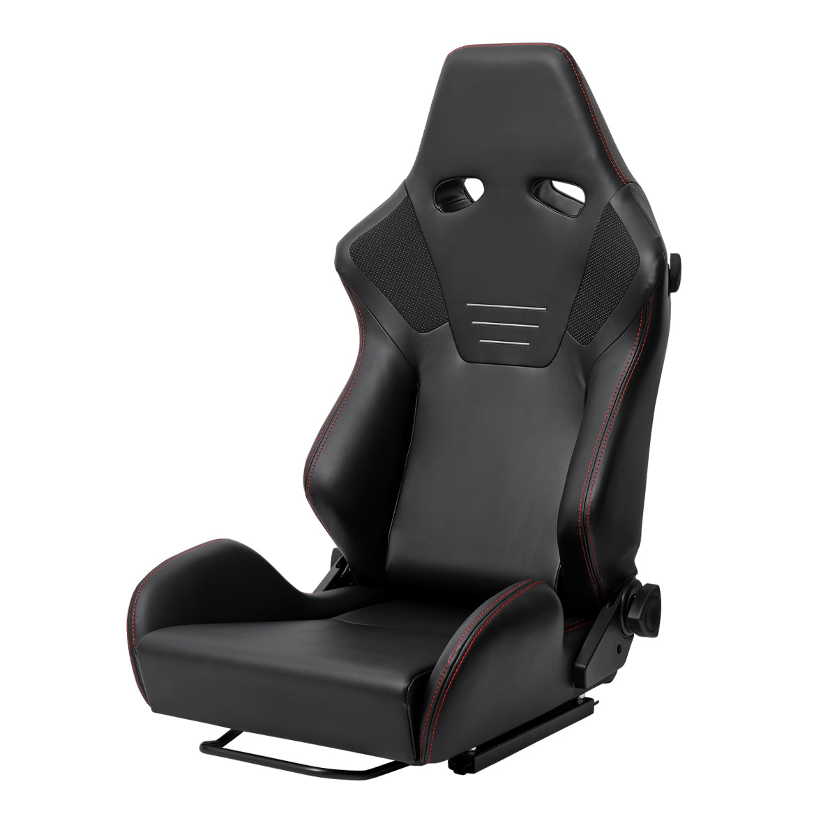 Universal Fully Adjustable Reclining Bucket Racing Seat - Durable Black PU Leather Upholstery (Includes Seat Sliders)
