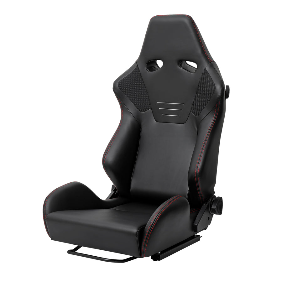Universal Fully Adjustable Reclining Bucket Racing Seat - Durable Black PU Leather Upholstery (Includes Seat Sliders)