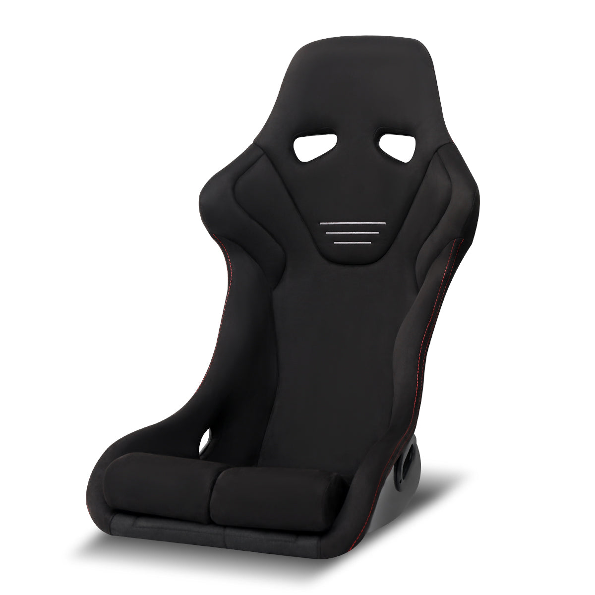 Universal Competition Style Fixed-Back Bucket Racing Seat - Premium Black Suede with Silver Stitching Detail (Includes Seat Sliders)