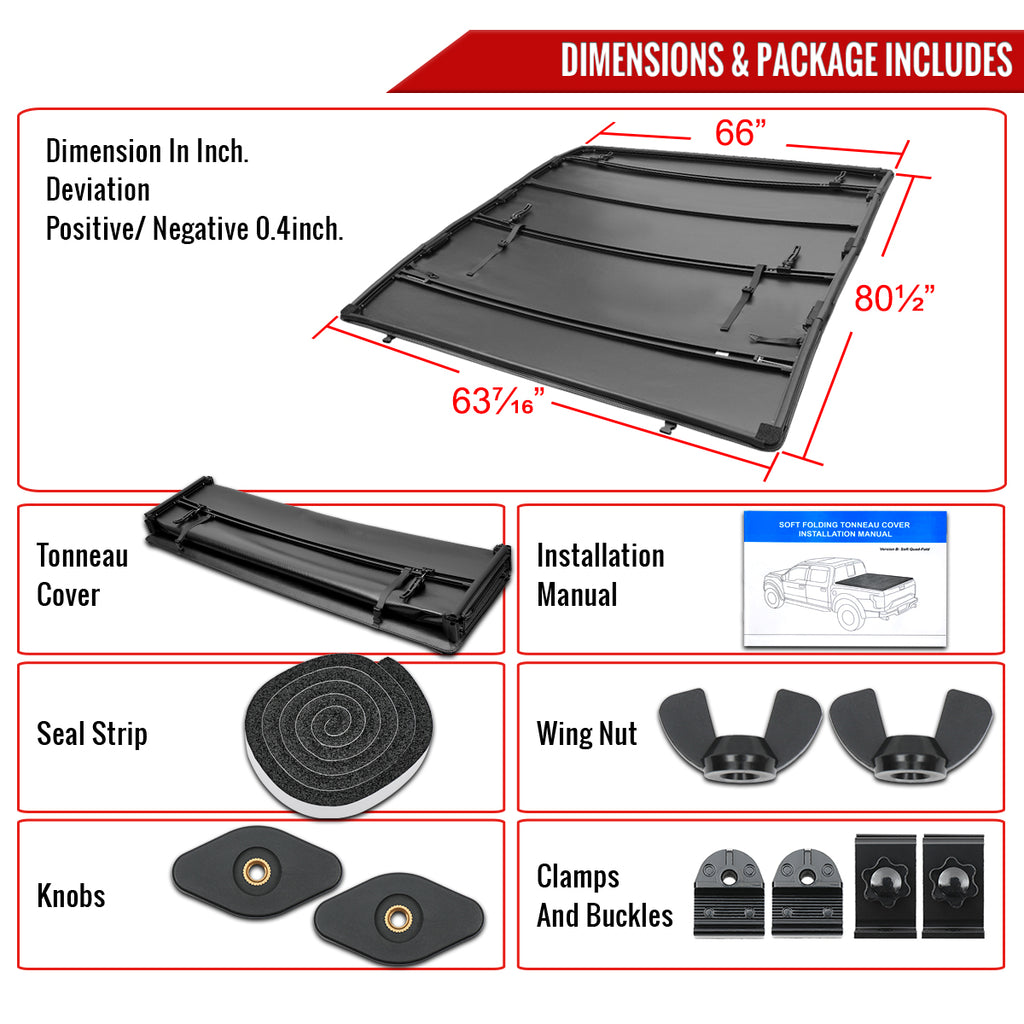 2007-2021 Toyota Tundra 6'6" Standard Bed Soft Quad-Fold Tonneau Cover